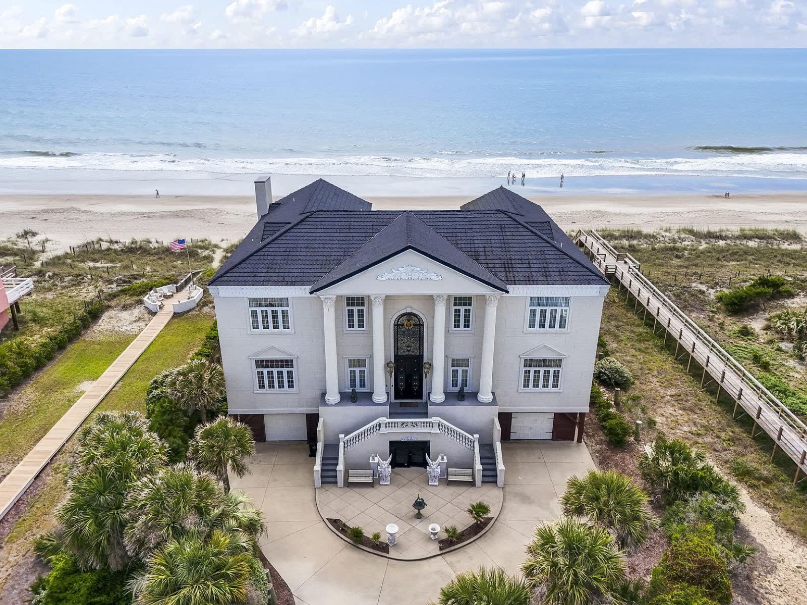 Aerial of the estate with the Atlantic behind it