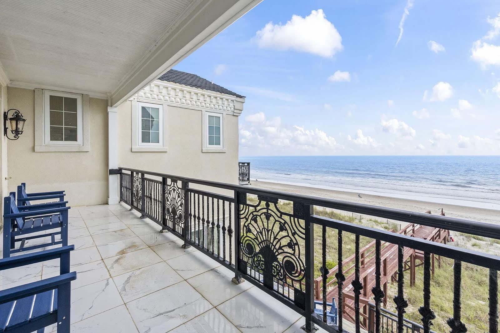 Covered oceanfront balcony